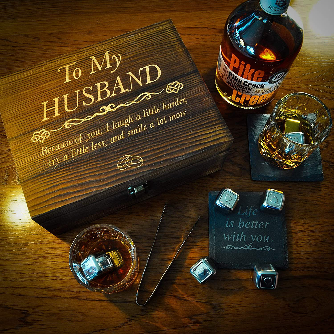 Anniversary Gifts for Him | Men | Husband - Whiskey Glass Set Engraved 'To My Husband' Husband Gifts for Birthday | Wedding Anniversary | Valentine's Day | Husband Love | First | Second | Third Year