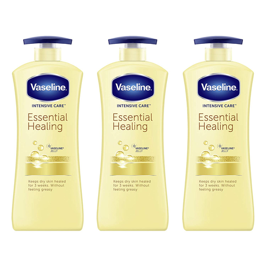 Vaseline hand and body lotion Intensive Care Moisturizer for Dry Skin Essential Healing Clinically Proven to Moisturize Deeply With One Application 20.3 oz 3 count