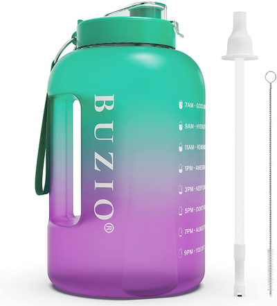 BUZIO 1 Gallon Water Bottle with Straw Lid, 128oz Motivational Water Jug, Big Sports Gym Drinking Bottle Canteen, Leakproof BPA Free Flask, Enough Drinking Sports Water Jug, Indigo Crush