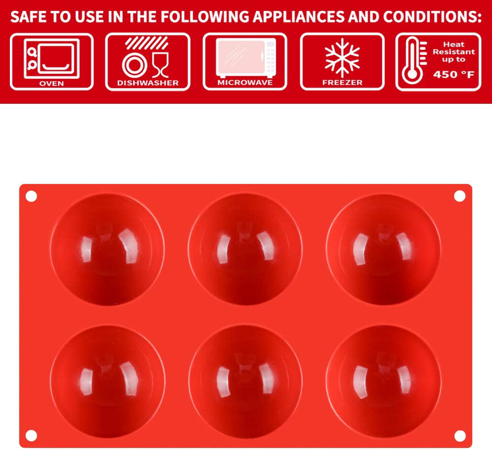 Fimary 3 Inches 6 Holes Half Sphere Silicone Mold For Chocolate, Cake, Jelly, Pudding, Food Grade Round Silicon Molds for Cake Baking