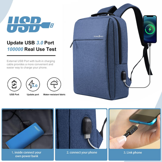 Laptop Backpack 15.6 Inch, Business Slim Durable Travel Water Resistant with USB Charging Port