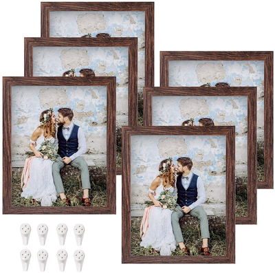 Yamiyo 8x10 Picture Frame with HD Glass,Display Pictures 5x7 with Mat or 8x10 Without Mat,Multi Photo Frames Bulk for Wall or Tabletop Display,Set of 6,Rustic Brown