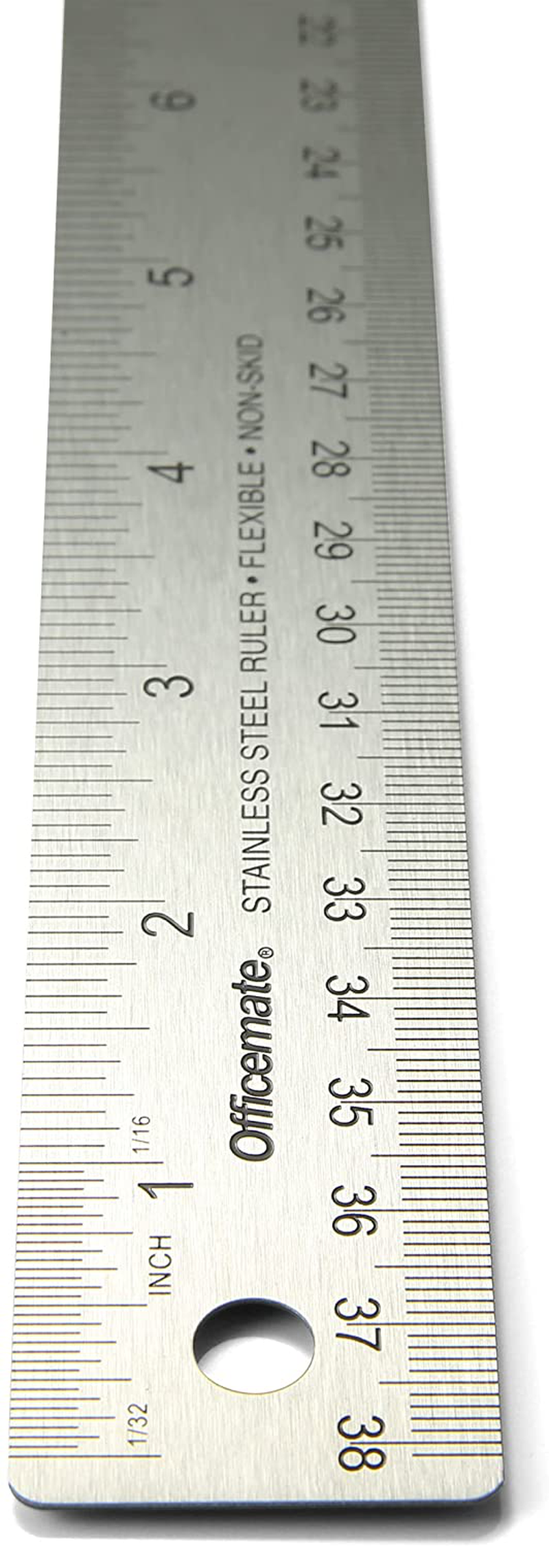 Officemate OIC Classic Stainless Steel Metal Ruler, 15 inches with Metric Measurements, Silver, 15" L x 1.25" W (66612)