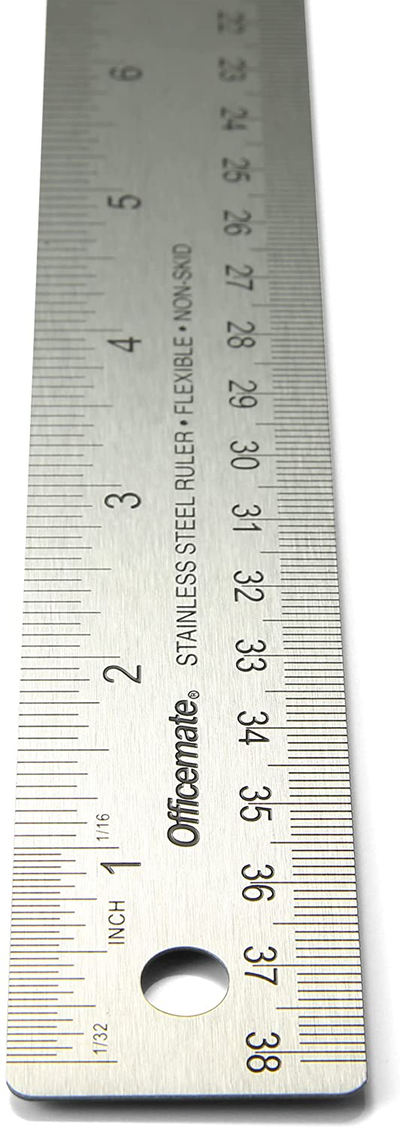 Officemate OIC Classic Stainless Steel Metal Ruler, 15 inches with Metric Measurements, Silver, 15" L x 1.25" W (66612)