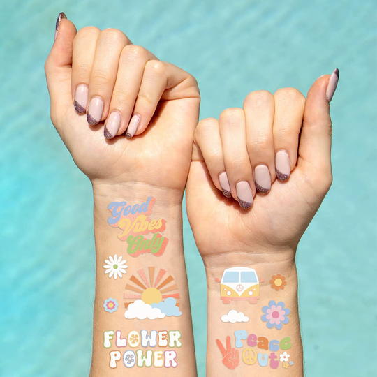 Groovy 70s Temporary Tattoos - 48 Glitter Styles