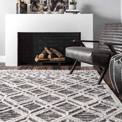 nuLOOM Ansley Shaggy Lattice Tassel Area Rug, 5' 3" x 7' 7", Grey