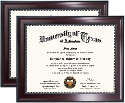 GraduationMall 8.5x11 Certificate Diploma Frame,Solid Wood & UV Protection Acrylic,Cherry Finish with Gold Trim