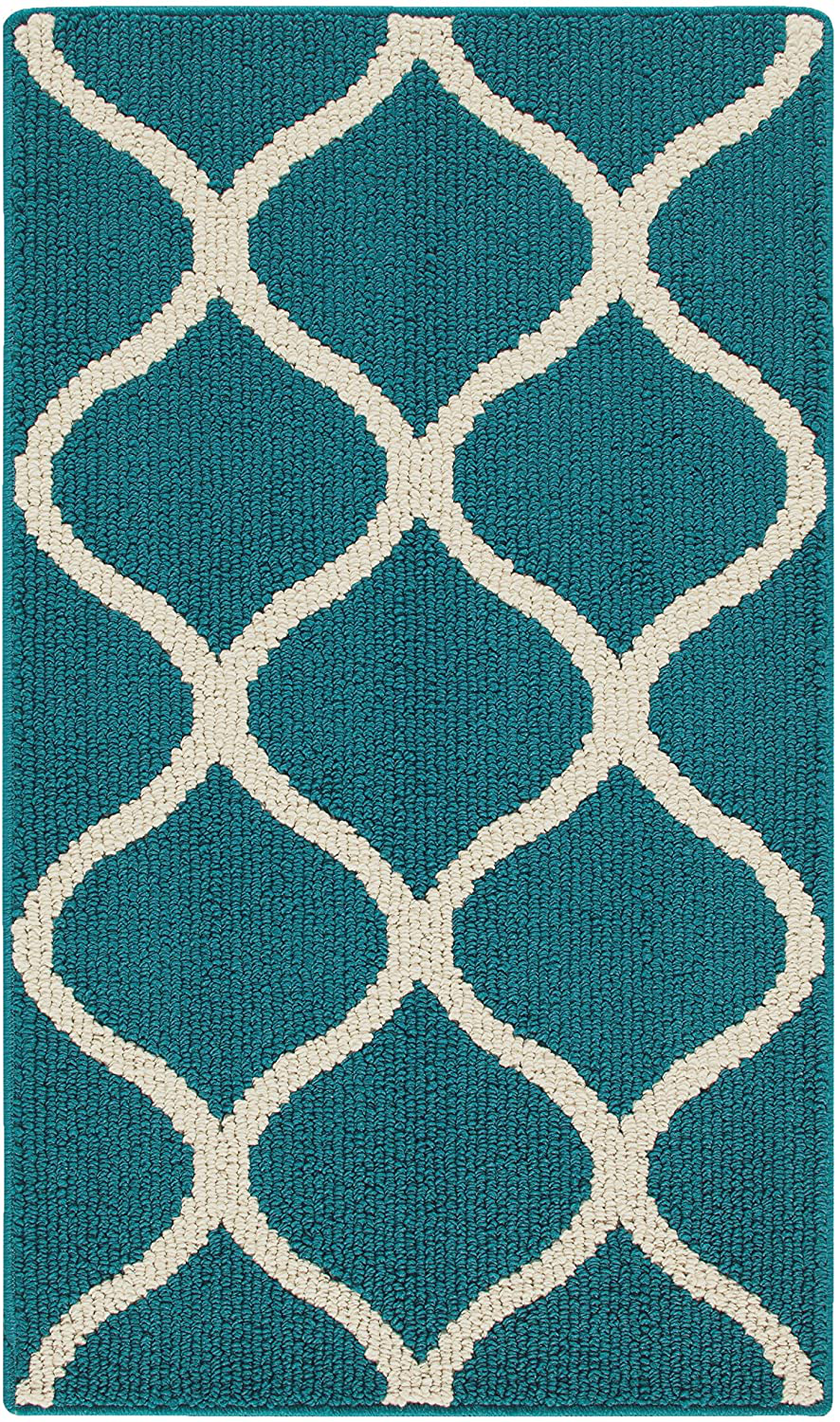 Maples Rugs Rebecca Contemporary Kitchen Rugs Non Skid Accent Area Carpet [Made in USA], 1'8 x 2'10, Teal/Sand