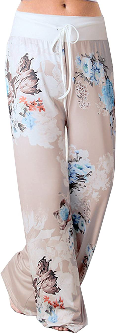 Women's Comfy Stretch Drawstring Palazzo Wide Leg Lounge Pants
