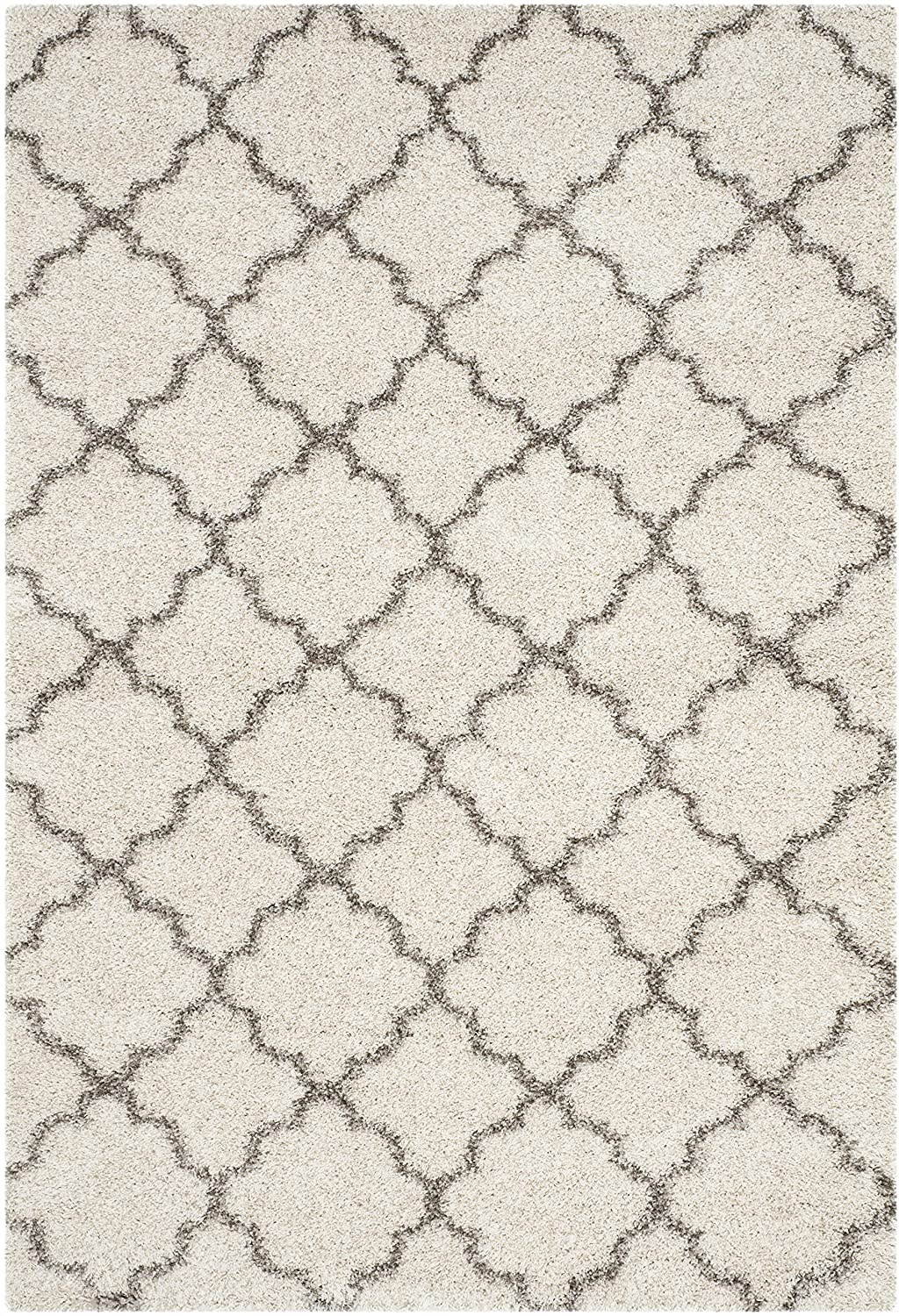 SAFAVIEH Hudson Shag Collection SGH282B Moroccan Trellis Non-Shedding Living Room Bedroom Dining Room Entryway Plush 2-inch Thick Area Rug, 5'3" x 5'3" Square, Grey / Ivory