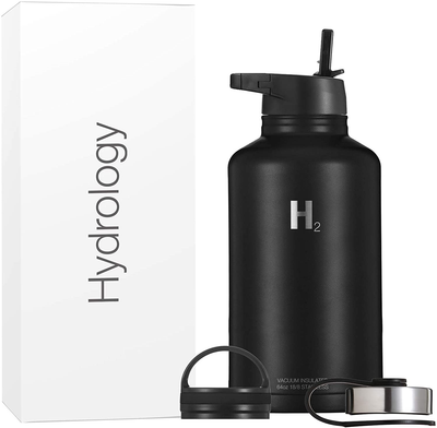 H2 Hydrology Water Bottle - 18 oz, 22 oz, 32 oz, 40 oz, or 64 oz with 3 LIDS Double Wall Vacuum Insulated Stainless Steel Wide Mouth Sports Hot & Cold Thermos