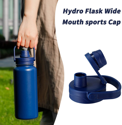 Bottle Bottle Wide Mouth Sports Cap Hydroflask Lid for 12 OZ, 18 OZ, 20 OZ, 32OZ, 40OZ, 64OZ Bottles Leak-Proof Twist Spout Replacement Lid with Handle (Dark blue)