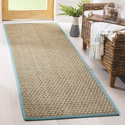 Safavieh Natural Fiber Collection NF114R Border Basketweave Seagrass Runner, 2'6" x 8' , Teal