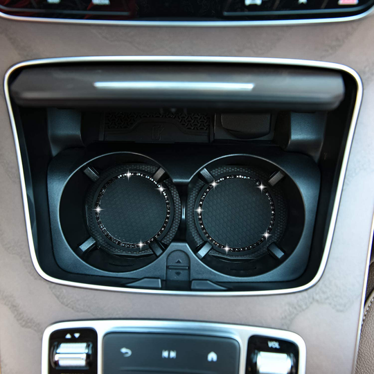 Valleycomfy 4PCS Bling Car Coasters, Universal Vehicle Bling Car Accessories -2.75 inch Silicone Anti Slip Crystal Rhinestone Cup Holder Coasters for Car (Black)