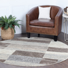 SUPERIOR Rockwood Modern Geometric Patchwork Polypropylene Indoor Area Rug or Runner with Jute Backing, 5' Round, Slate