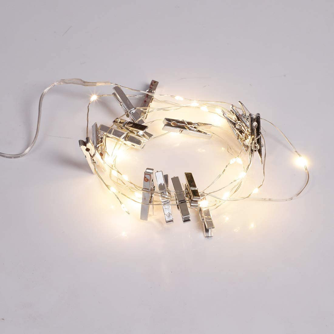 LINGTH 20 LED Photo Hanging Clips Strip Light Clip Photo Holders Battery Powered Home Party Decoration (Transparent White)