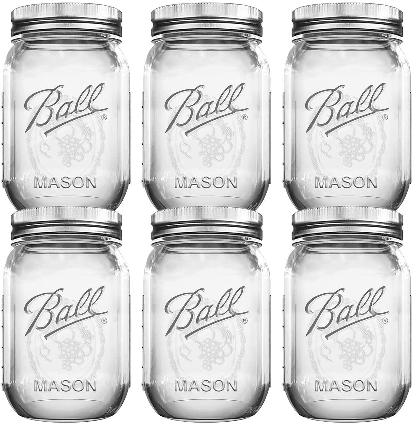Ball Mason Jars 16 oz Bundle with Non Slip Jar Opener brand BHL Jars Set of 6 - 16 Ounce Size Mason Jars with Regular Mouth - Canning Glass Jars with Lids, Heritage Collection