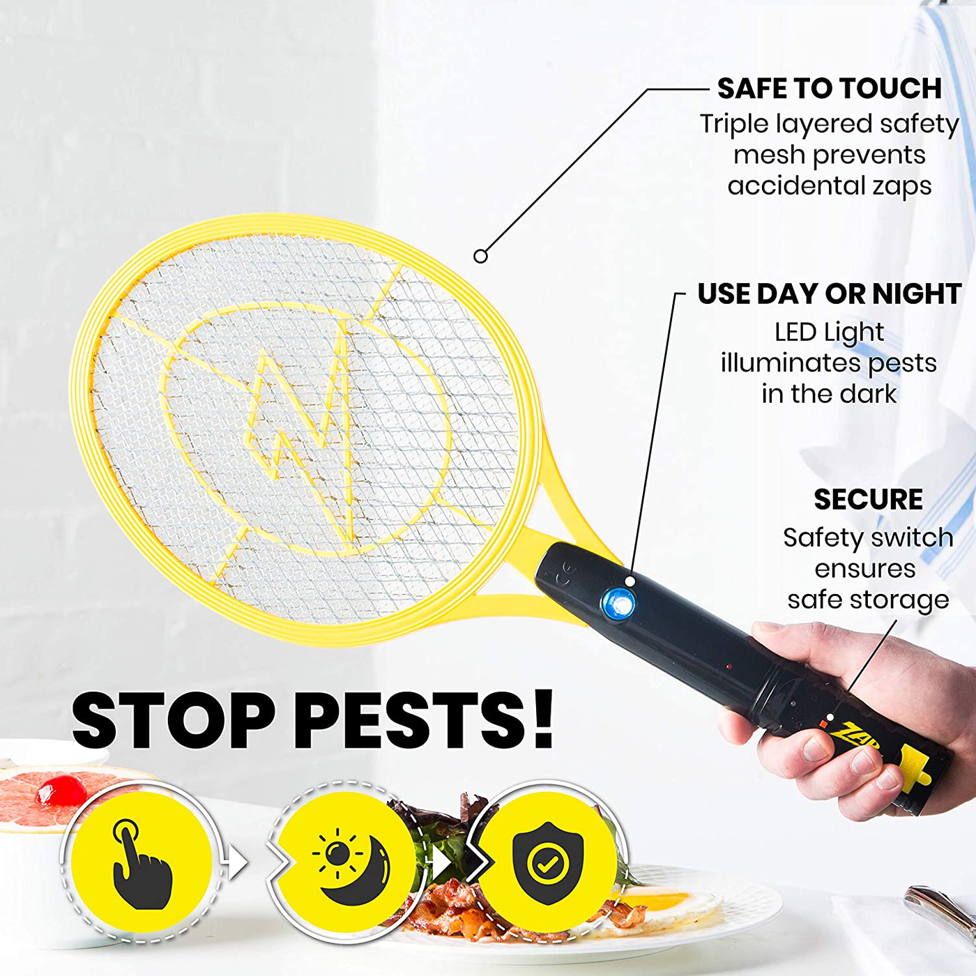 Zap It Bug Zapper Rechargeable Bug Zapper Racket, 4,000 Volt, USB Charging Cable, 2 Pack