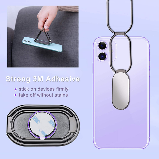 Attom Tech Phone Ring Holder Double-Folded Magnetic Car Mount, 360° Rotation Zinc Alloy Metal Universal Finger Buckle Grip Kickstand Ultra-Thin Vehicle Bracket Cell Phones Smartphones Tablets (Black)