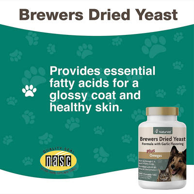 NaturVet – Brewer’s Dried Yeast Formula with Garlic Flavoring – Plus Omegas – Rich in Omega-3, 6 & 9 Fatty Acids – Fortified with B1, B2, Niacin & Vitamin C – for Dogs & Cats