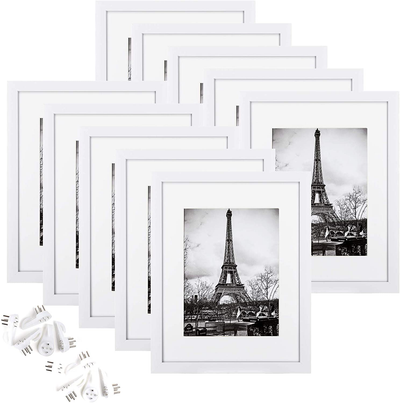 upsimples 8.5x11 Picture Frame Set of 10,Display Pictures 6x8 with Mat or 8.5x11 Without MatMulti Photo Frames Collage for Wall or Tabletop Display,White