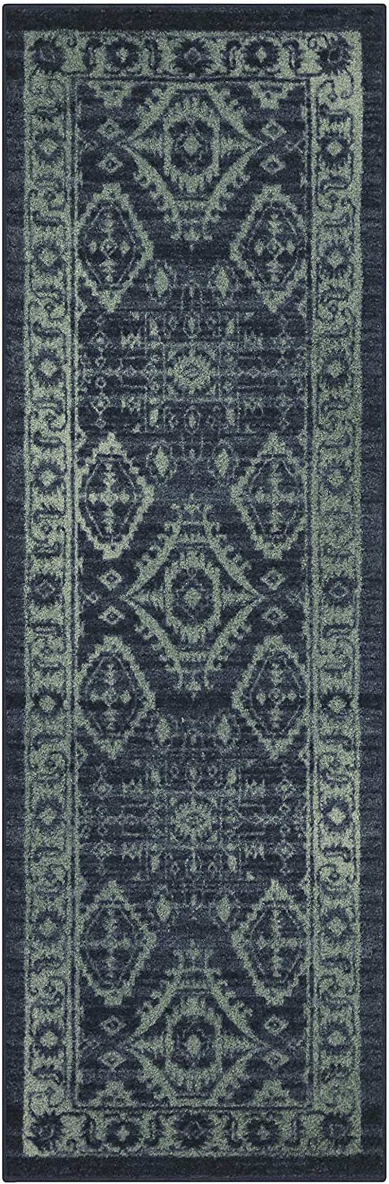 Maples Rugs Georgina Traditional Runner Rug Non Slip Hallway Entry Carpet [Made in USA], 2 x 6, Navy Blue/Green