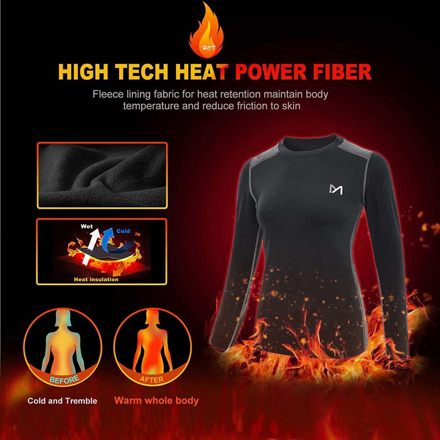 Women's Thermal Underwear Set, Winter Compression Long Johns Base Layer Skiing