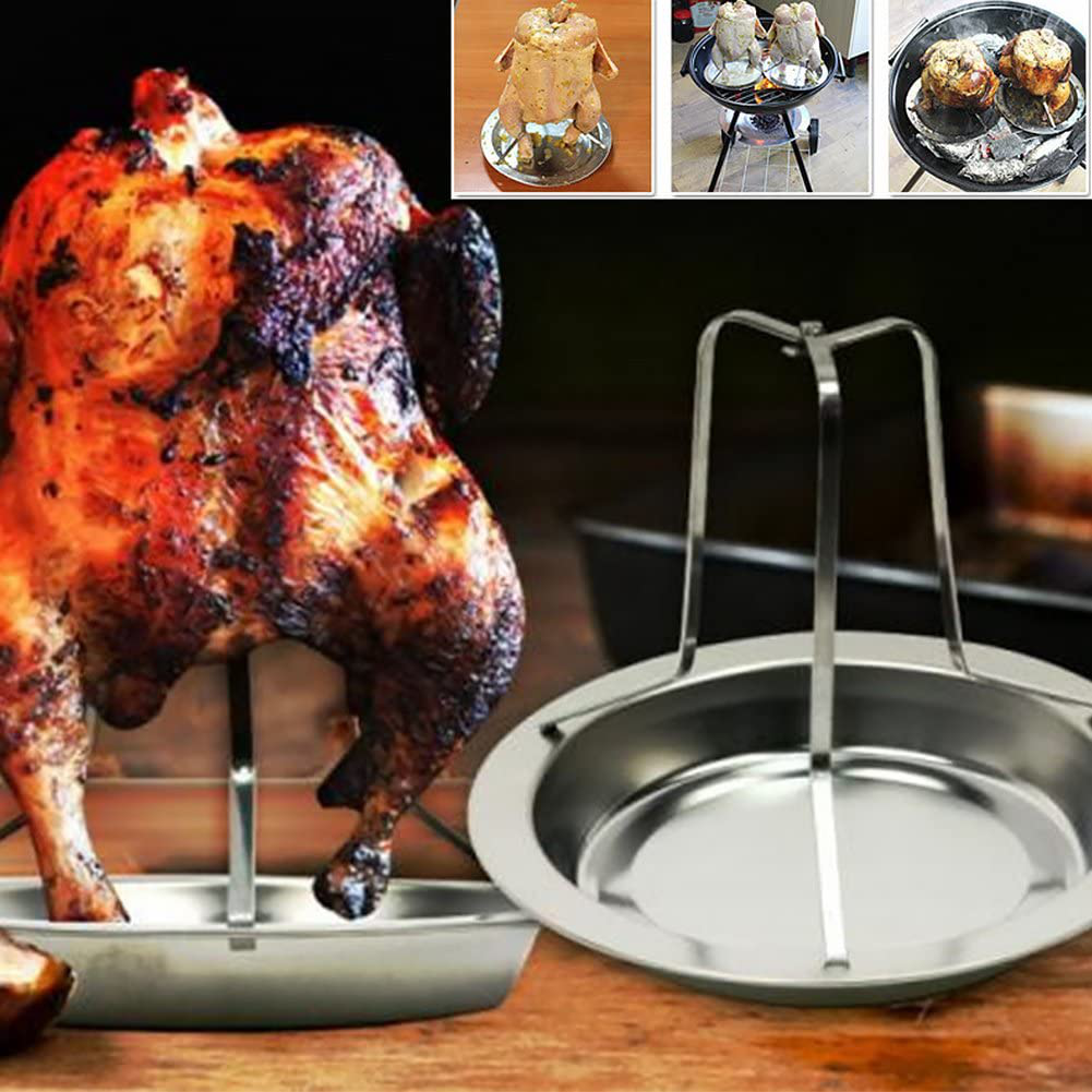 DENPETEC Chicken Roaster Rack,Stainless Steel Non-Stick Vertical Meat Poultry Turkey Roaster Chicken Holder Can for Oven or Barbecue Grill Cooking Pans BBQ Accessories Tool