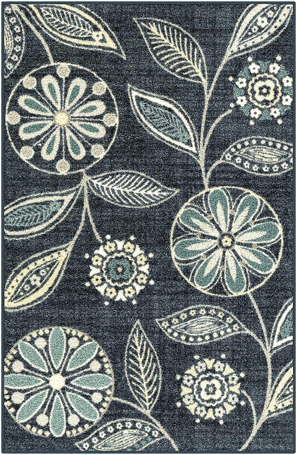 Maples Rugs Reggie Floral Kitchen Rugs Non Skid Accent Area Carpet [Made in USA], 2'6 x 3'10, Persian Blue