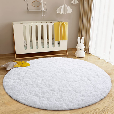 ULTRUG Fluffy Round Rug for Kids Room, Soft Circle Area Rugs for Girls Bedroom, Cute Princess Castle Nursery Rug Shaggy Circular Carpet for Teens Girls Baby Bedroom Home Decor, 4 x 4 Feet Grey