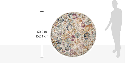 Safavieh Madison Collection MAD611B Boho Chic Floral Medallion Trellis Distressed Non-Shedding Stain Resistant Living Room Bedroom Area Rug, 4' x 4' Round, Cream / Multi