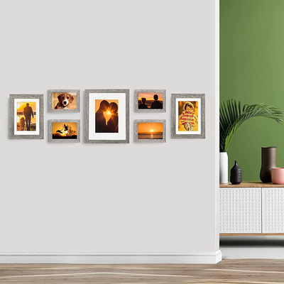 8x10 Picture Frame Distressed Farmhouse Wood Pattern Set of 4 with Tempered Glass,Display Pictures 5x7 with Mat or 8x10 Without Mat, Horizontal and Vertical Formats for Wall and Table Mounting