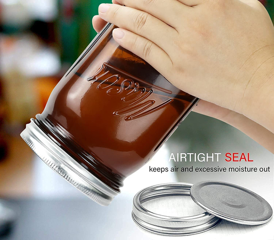 Bedoo Amber Glass Mason Jars 32 oz Wide Mouth with Airtight Lids and Bands 6 Pack, Amber Clear Glass Canning Mason Jars, Quart Mason Jars (Set of 6) (Wide Mouth)