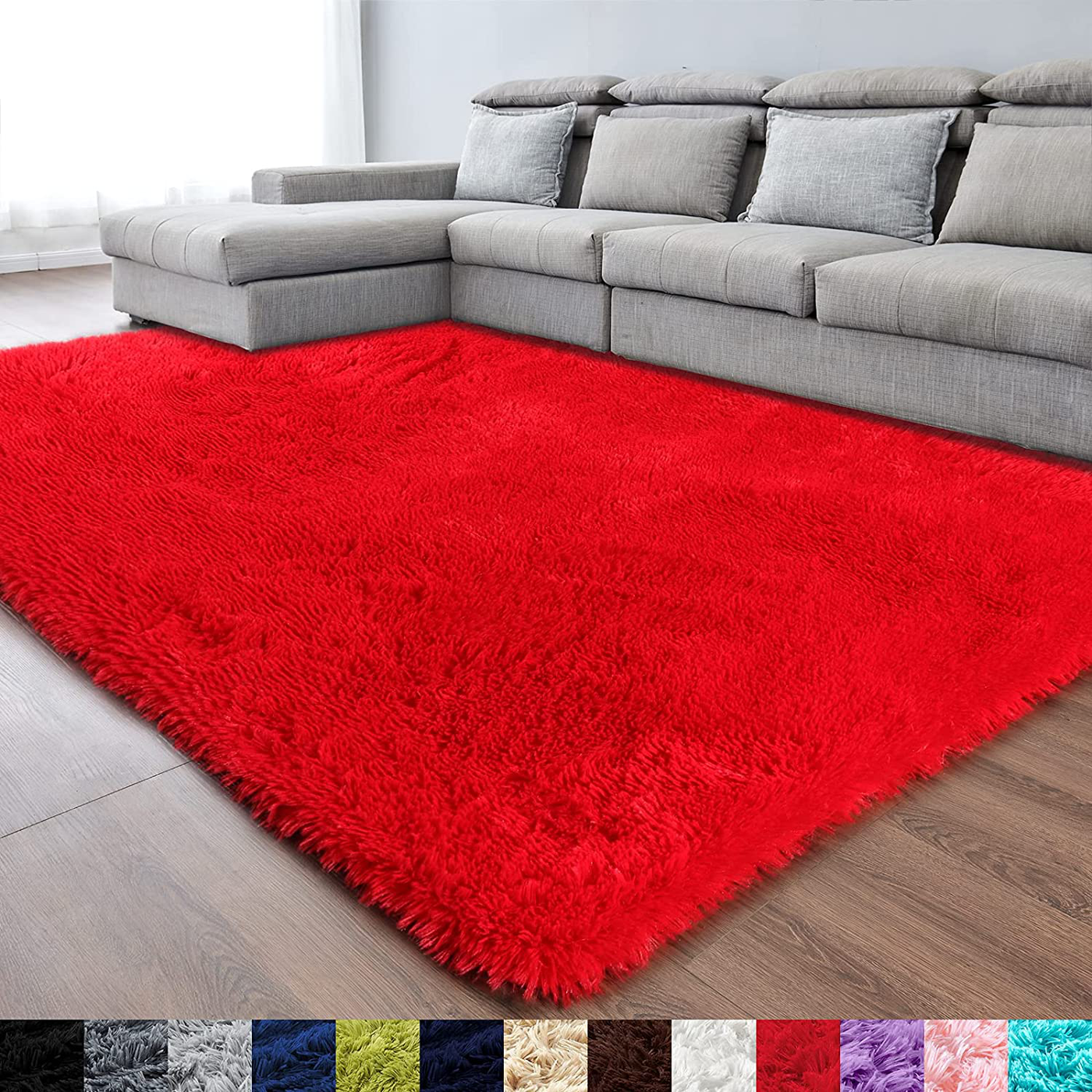 Red Soft Area Rug for Bedroom,4x6.6,Fluffy Rugs,Shag Carpet for Living Room,Fuzzy Rug for Kids Baby Room,Furry Rug for Girls Boys Room,Large Anti-Slip Rug,Red Carpet,Home Decor,Bedside Rug