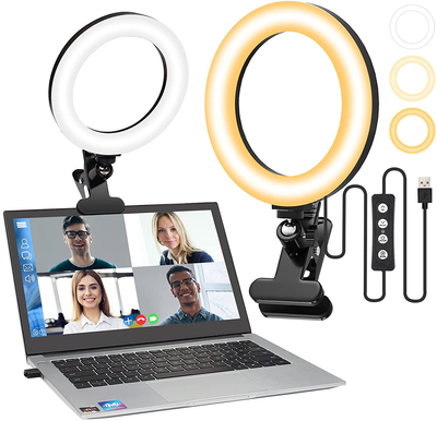 Computer Ring Light for Video Conferencing Lighting, Clamp Mount