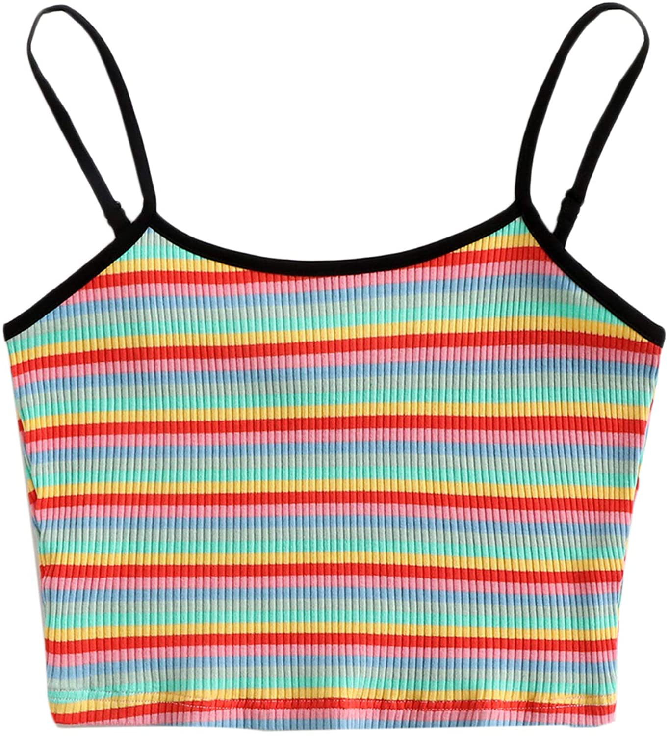 SweatyRocks Women's Sexy Strappy Crop Top Striped Print Ribbed Knit Cami Top