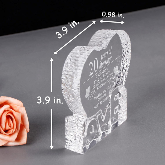 YWHL 20 Year 20th Wedding Anniversary Crystal Sculpture Keepsake Gifts for Her Wife Girlfriend Him Husband (20 Year)