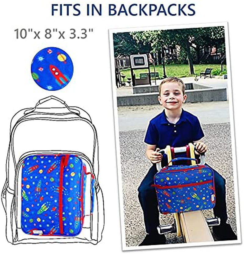 Lunch Box for Boys Kids, Insulated Bag for Boy Daycare Pre-School Kindergarten, Container Boxes for Small Kid Snacks Lunches, BPA Free (Blue Space Rockets)