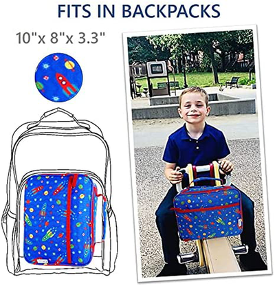 Lunch Box for Boys Kids, Insulated Bag for Boy Daycare Pre-School Kindergarten, Container Boxes for Small Kid Snacks Lunches, BPA Free (Blue Space Rockets)