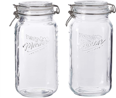 Mason Craft & More Airtight Kitchen Food Storage Clear Glass Clamp Jars, 4 Pack of 17 Ounce (0.5 Liter) Tall Mini Clamp Jar