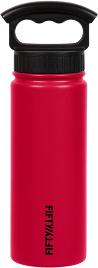 FIFTY/FIFTY Double Wall Vacuum Insulated Water Bottle, Stainless Steel, Wide Mouth with Three Finger Cap