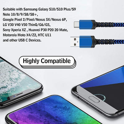 5 Pack (3/3/6/6/10FT) Nylon Braided USB C Fast Charging Cord - Compatible with Samsung Galaxy and more