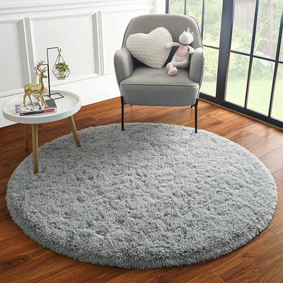 ULTRUG Fluffy Round Rug for Kids Room, Soft Circle Area Rugs for Girls Bedroom, Cute Princess Castle Nursery Rug Shaggy Circular Carpet for Teens Girls Baby Bedroom Home Decor, 4 x 4 Feet Grey