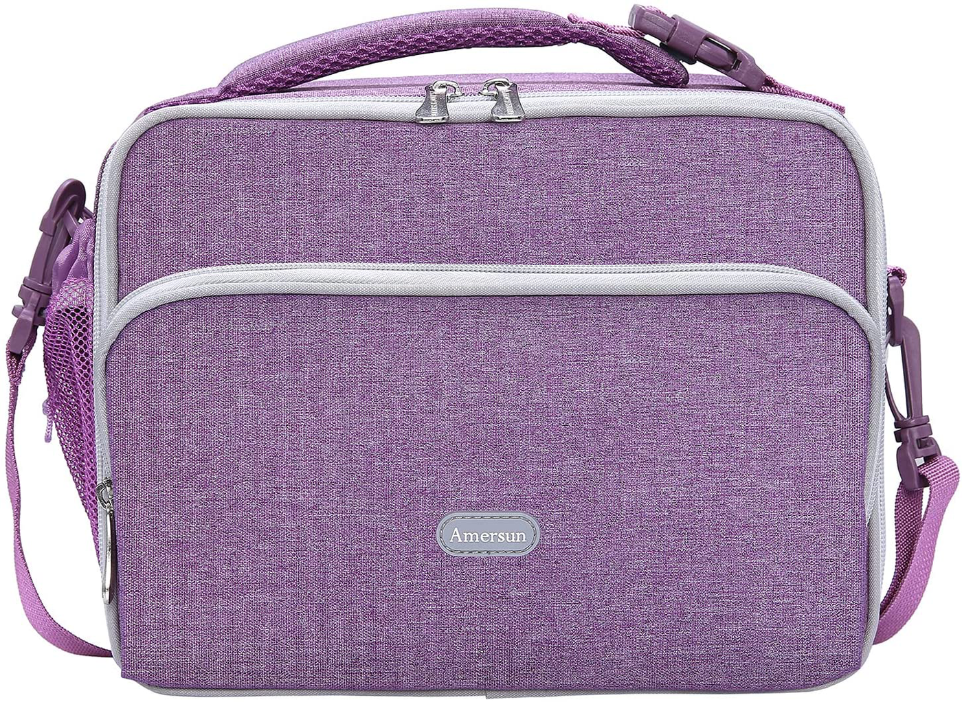 Amersun Lunch Bag for Kids - Padded Durable Insulated Lunch Box with Adjustable Shulder Strap & 2 Pockets for Girls Toddler School,Thermal Freezable Lunch Cooler Keep Food Warm Cold Fresh,Purple