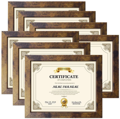 PETAFLOP 8.5x11 Picture Frame Rustic Certificate Frames Wall Tabletop Display Horizontally or Vertically, 7 Pack