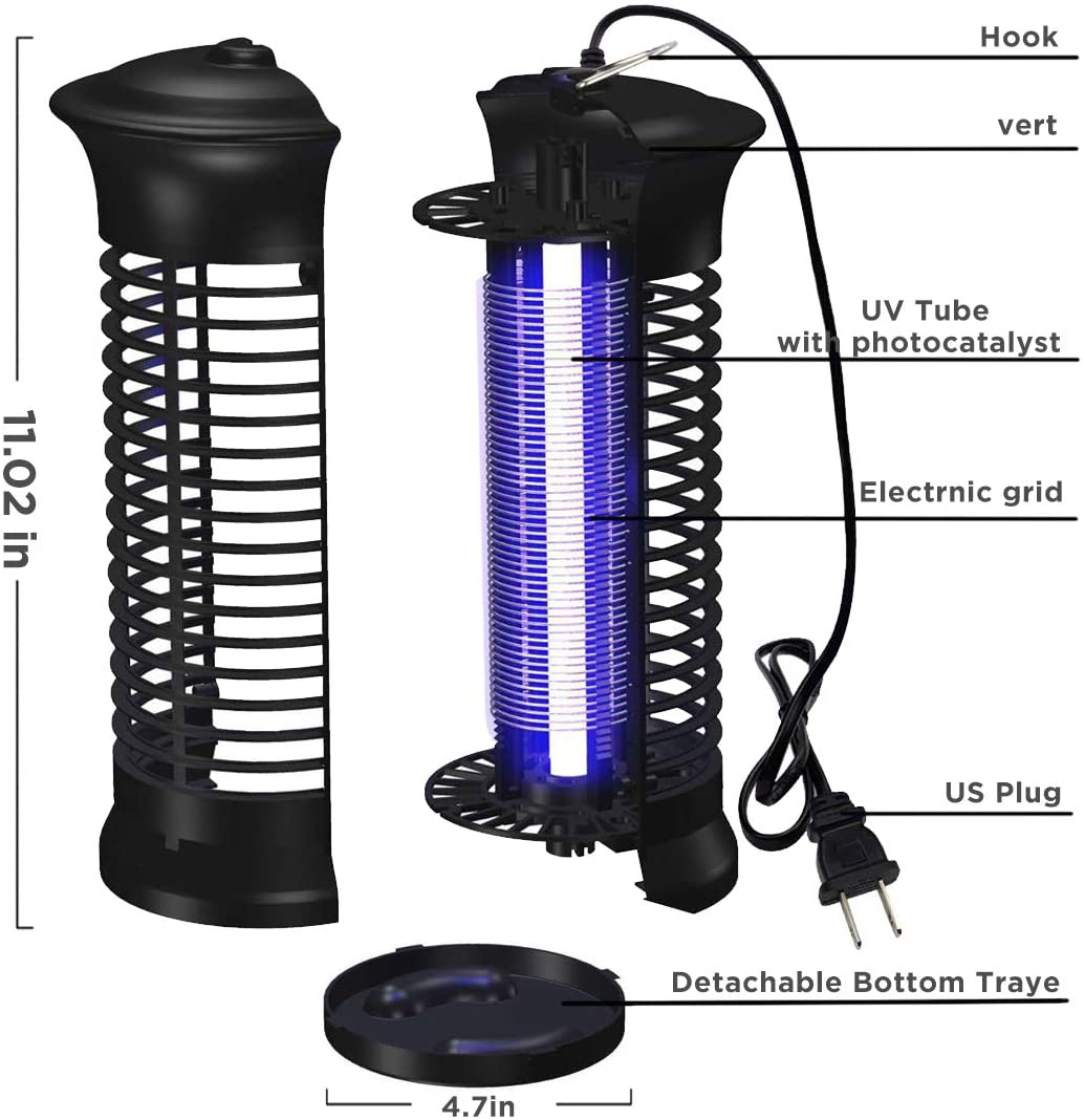 HUNTINGOOD Bug Zapper,Powerful Insect Killer ,Mosquito Zapper,Portable Standing or Hanging for Indoor,365NM UV Lamp,Chemical Free,Child Safe-Replacement Bulb Included