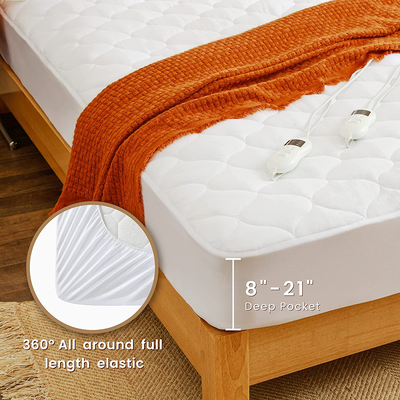 Heated Mattress Pad Queen Size Electric Mattress Pads Electric Bed Warmer Fit up to 21" with 8 Heat Settings Dual Controller 10 Hours Auto Shut Off