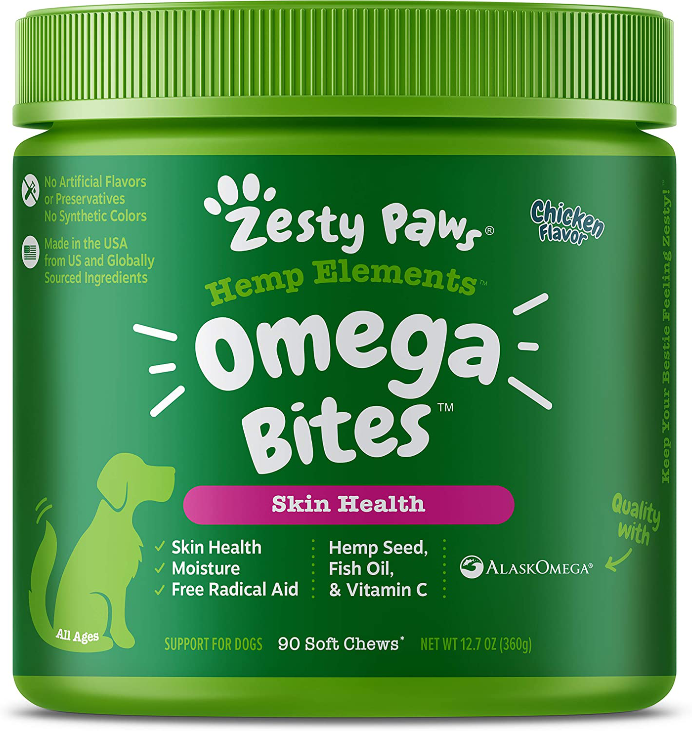 Omega 3 Alaskan Fish Oil Chew Treats for Dogs with AlaskOmega for EPA & DHA Fatty Acids, Itch Free Skin, Hip & Joint Support + Heart & Brain Health