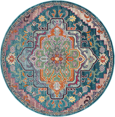 Safavieh Crystal Collection CRS501J Boho Chic Oriental Medallion Distressed Non-Shedding Stain Resistant Living Room Bedroom Area Rug, 4' x 4' Round, Teal / Orange