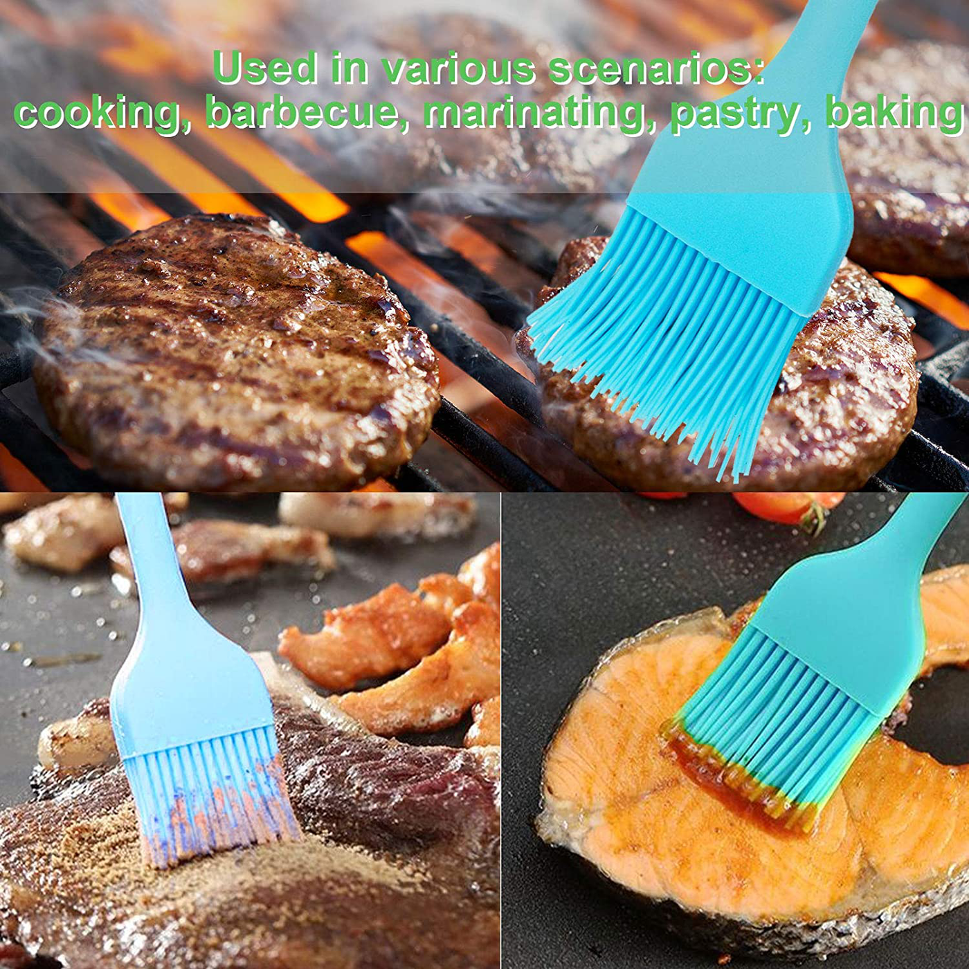 Silicone Basting Brush, Premium Baking Brush - for Cooking, Grilling & Marinating, BBQ, Pastry, Sauce, Butter, Oil, Turkey and Desserts Baking - Heat Resistant Barbecue Utensil, Set of 2